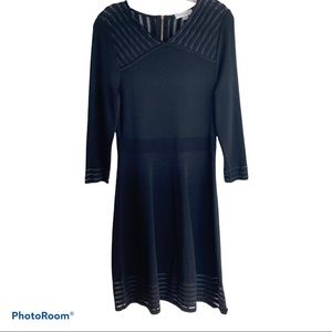 Calvin Klein Black Knit Dress with Netting Inserts at Bodice Size Medium